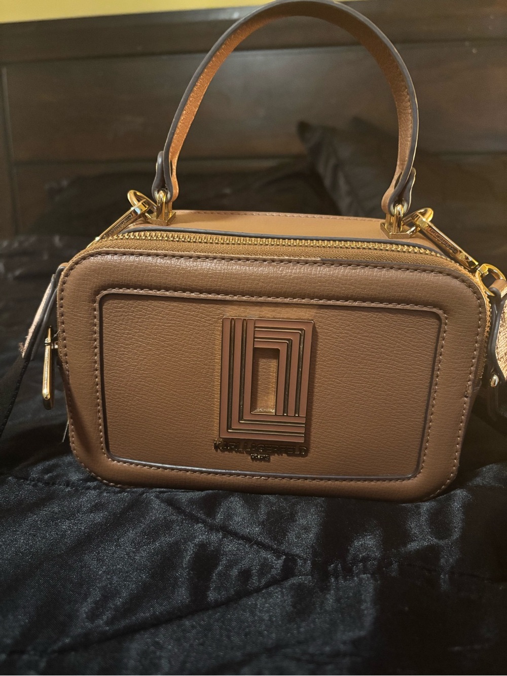 Karl Lagerfeld Paris Simone Top Handle Crossbody Bag Tan Honey Bear - Picture 3 of 11